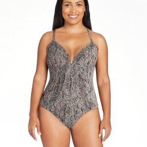New Snakeskin One Piece Swimsuit Strappy Mesh V-Neck Women's Size XL 16-18